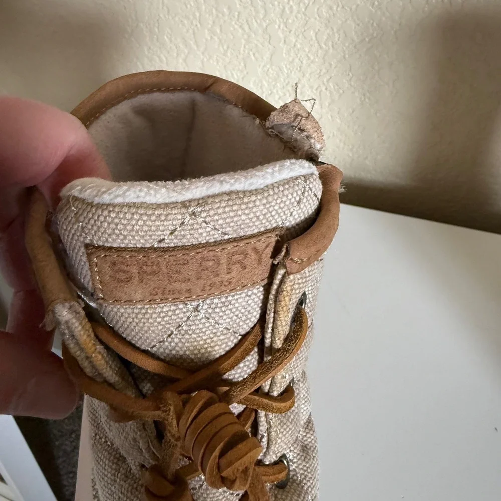 Sperry Saltwater Quilted Canvas Duck Boots‎ Ivory Beige STS99071 Womens 11 M
